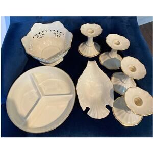 Lenox Ivory Porcelain Gold Trim Home Decor 7 Piece Set- Vintage Collection